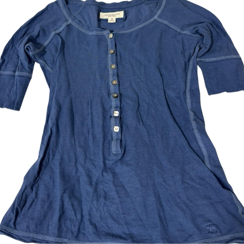 Y2K 2000s Abercrombie & Fitch Blue Henley Top 100% Cotton XS